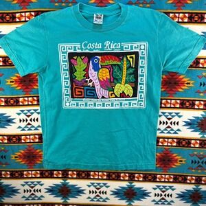 Indibs Costa Rica T-Shirt Hand Made Kuna Yala Indians Graphic Tee S‎